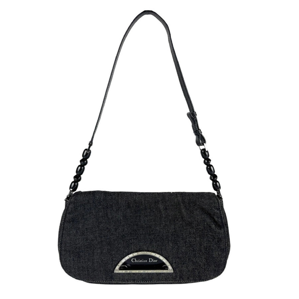 Christian Dior Denim Shoulder Bag Black